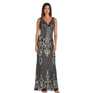 R & M Richards Black and Silver Maxi Dress